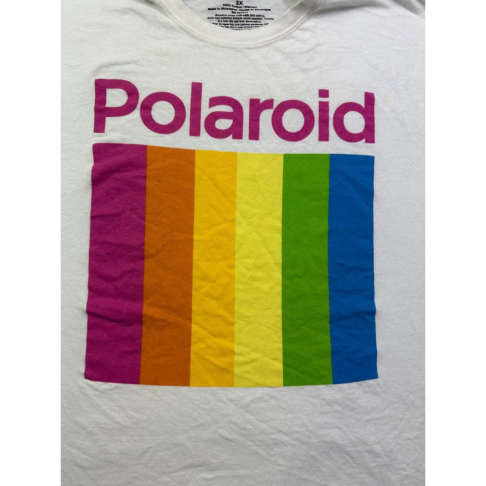 Polaroid Graphic T-Shirt White Rainbow Logo Men's‎ 2X Cotton Short Sleeve Tee